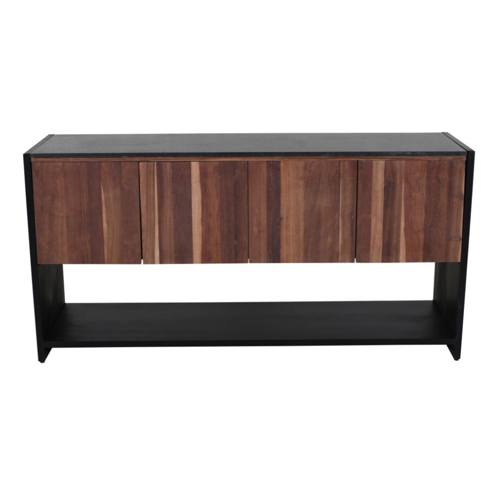 CULLEN 4 DOOR SIDEBOARD - RECLAIMED SADAL WOOD, BLACK STONE