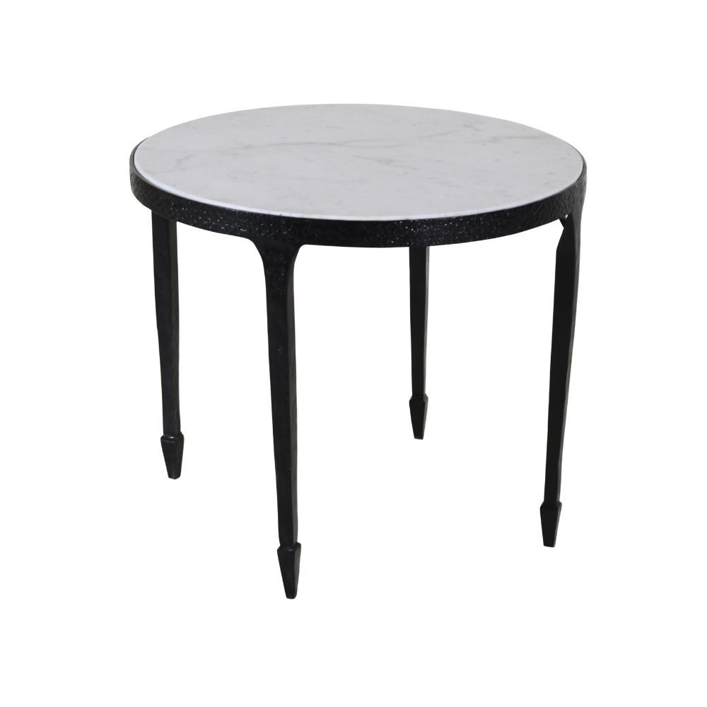 WESLEY ROUND SIDE TABLE - MATTE BLACK, WHITE MARBLE