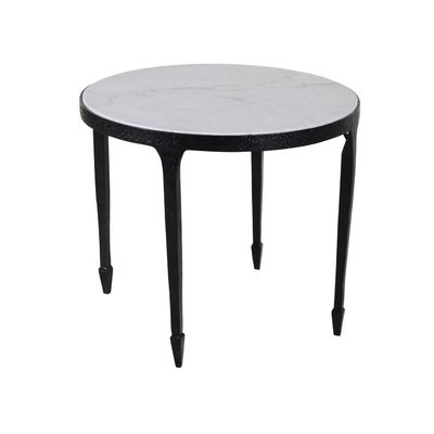 WESLEY ROUND SIDE TABLE - MATTE BLACK, WHITE MARBLE