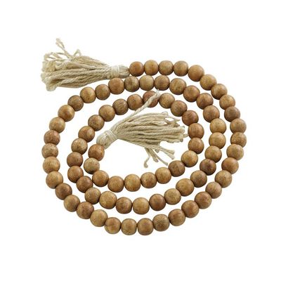 ROUND WOOD BEAD GARLAND W/ TASSLE - DARK BROWN