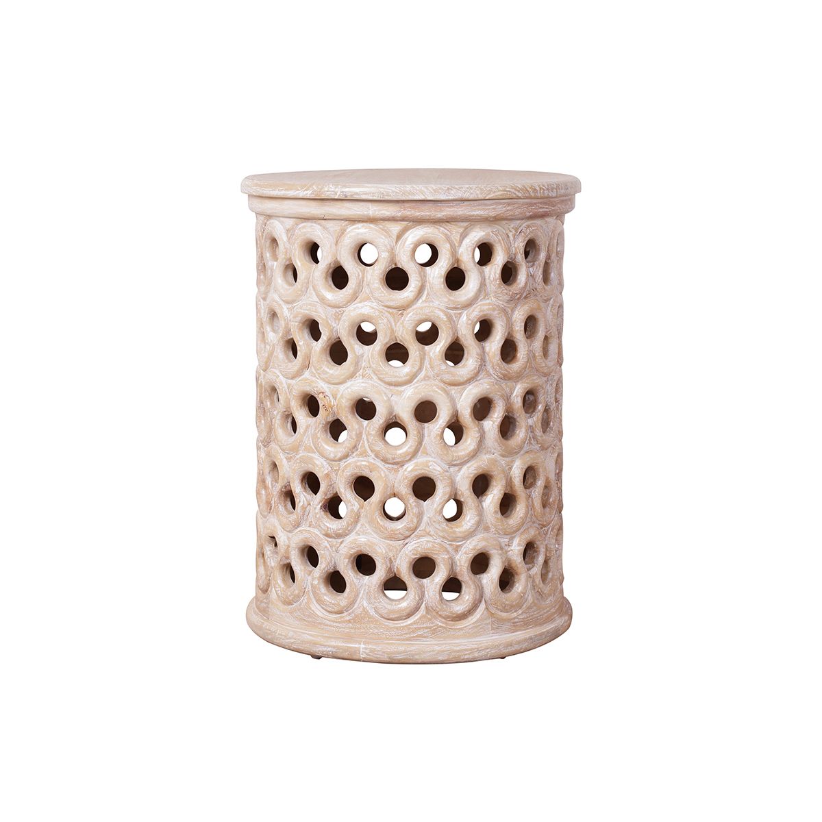 CARVED SIDE TABLE - WEATHERED WHITE