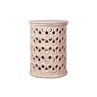 CARVED SIDE TABLE - WEATHERED WHITE