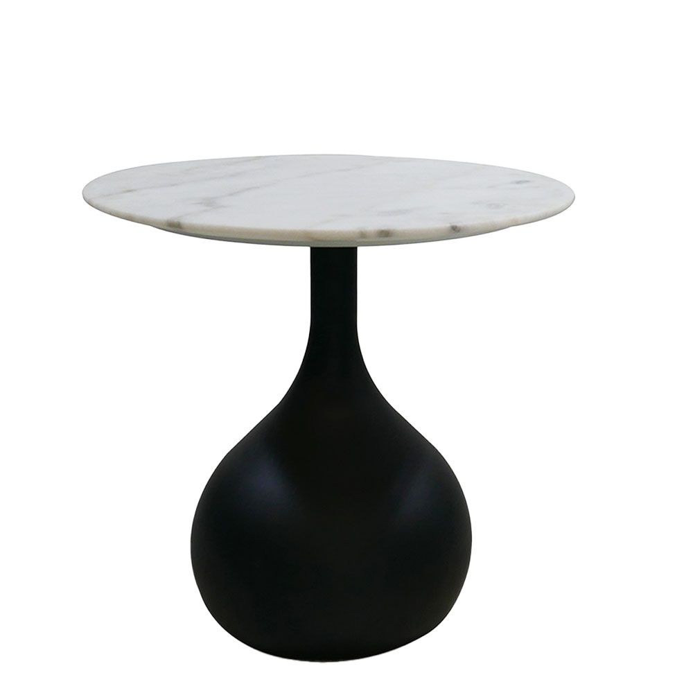 ENZO ROUND SIDE TABLE - BLACK MATTE, WHITE MARBLE