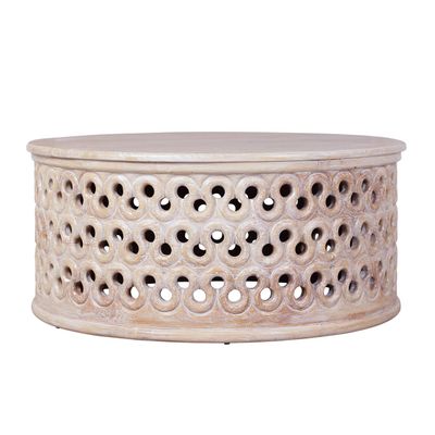 CARVED COFFEE TABLE - WHITE WASH