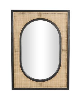 RATTAN &amp; WOOD WALL MIRROR