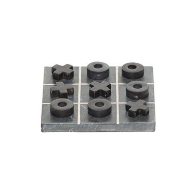 MARBLE TIC TAC TOE SET - BLACK MARBLE, CHROME