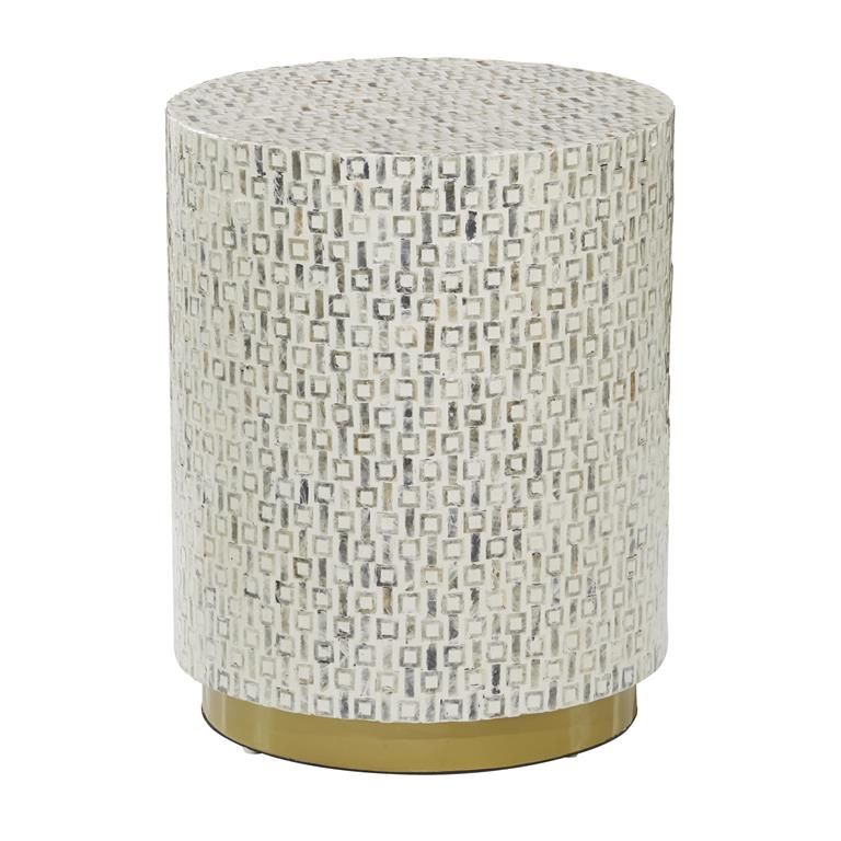 ROUND SHELL ACCENT TABLE W/ GOLD BASE