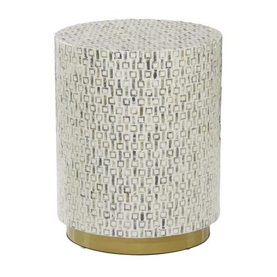 ROUND SHELL ACCENT TABLE W/ GOLD BASE