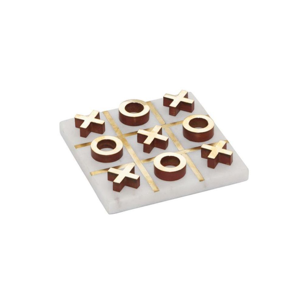 MARBLE TIC TAC TOE SET - WHITE MARBLE, GOLD
