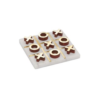 MARBLE TIC TAC TOE SET - WHITE MARBLE, GOLD