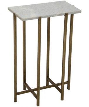 MARBLE SIDE TABLE, Color: GOLD, WHITE MARBLE, Size: LARGE