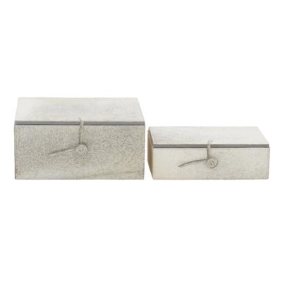 HIDE BOXES WITH HIDE STRIP WRAP CLOSURE