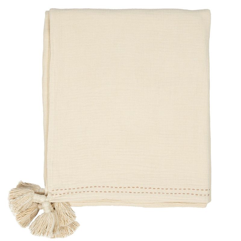 MUSLIN THROW BLANKET WITH TASSELS
