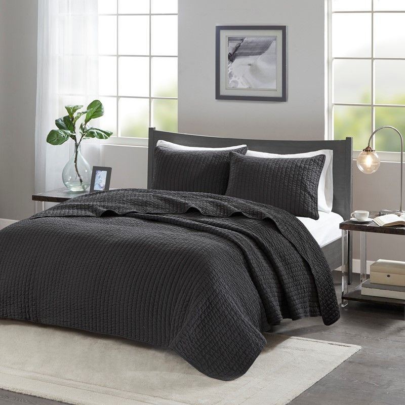 KEATON QUILT SET, Color: BLACK, Size: TWIN/TWIN XL