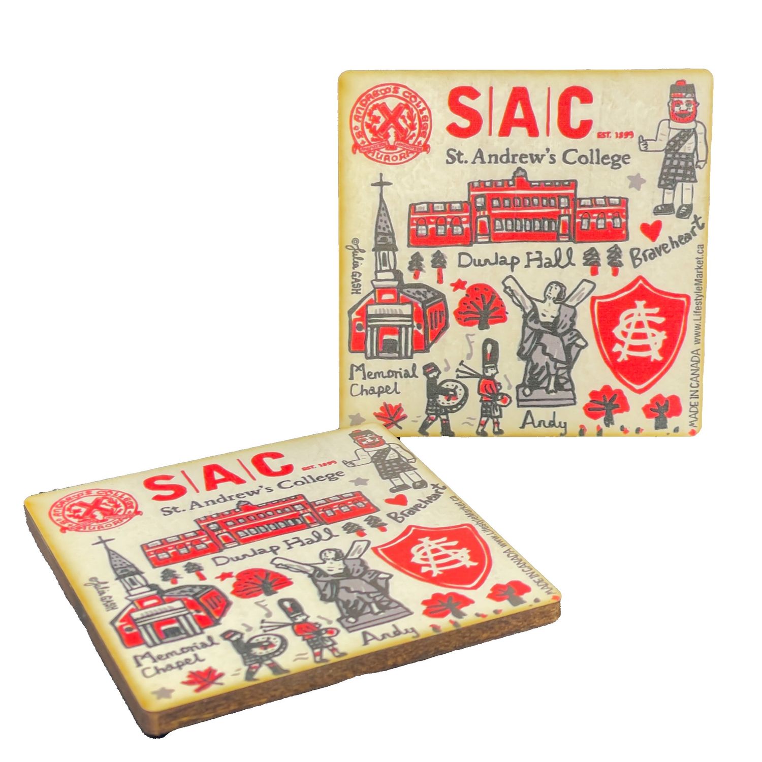SAC CAMPUS COLLECTION WOOD COASTER SET, Size: 2 PACK
