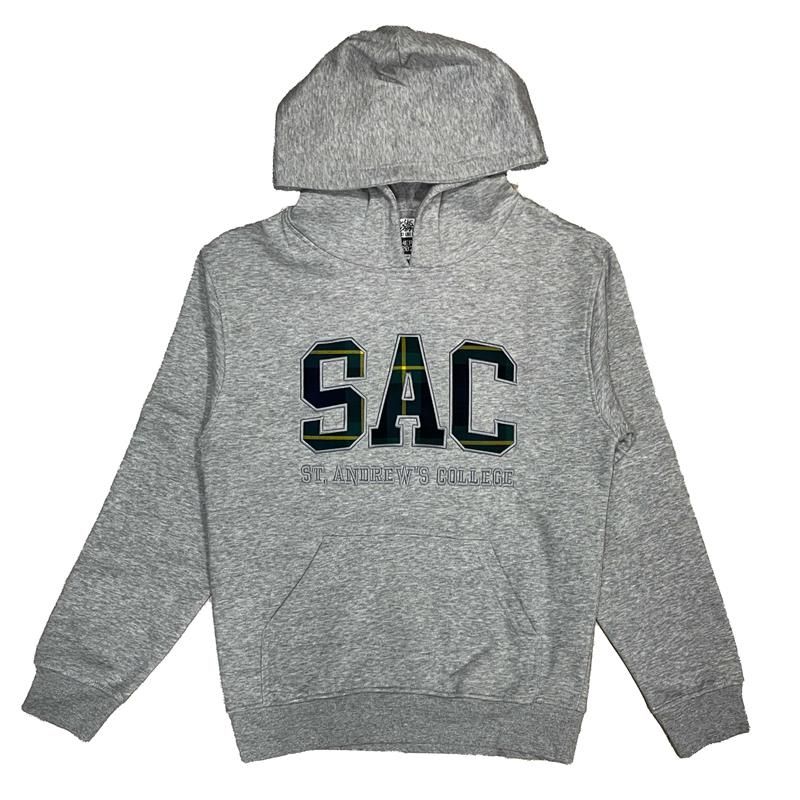 SAC YOUTH TARTAN LETTERS HOODIE, Color: GREY, Size: YXL