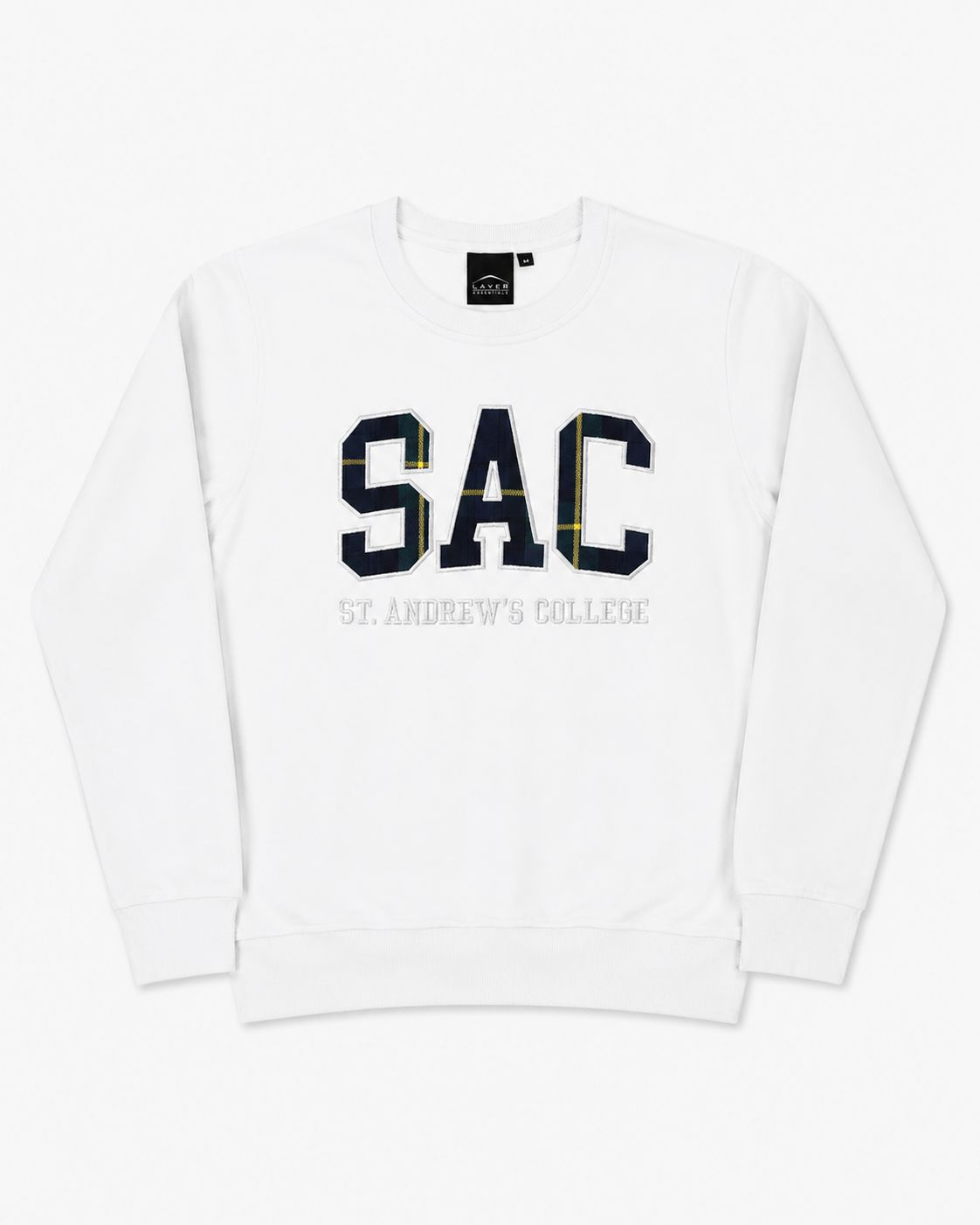 SAC TARTAN LETTERS CREWNECK, Color: WHITE, Size: XS