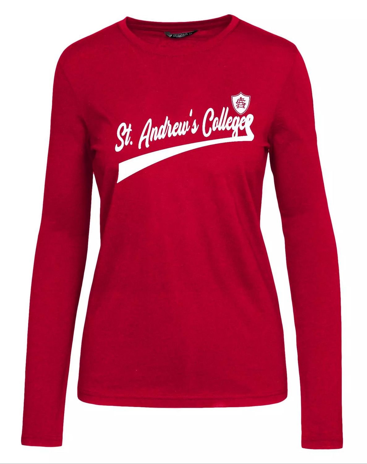 LW ISLAND LS TEE SHIELD SCRIPT, Color: RED, Size: XS