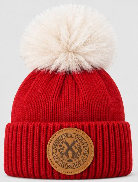 Crest Pom Beanie, Color: RED