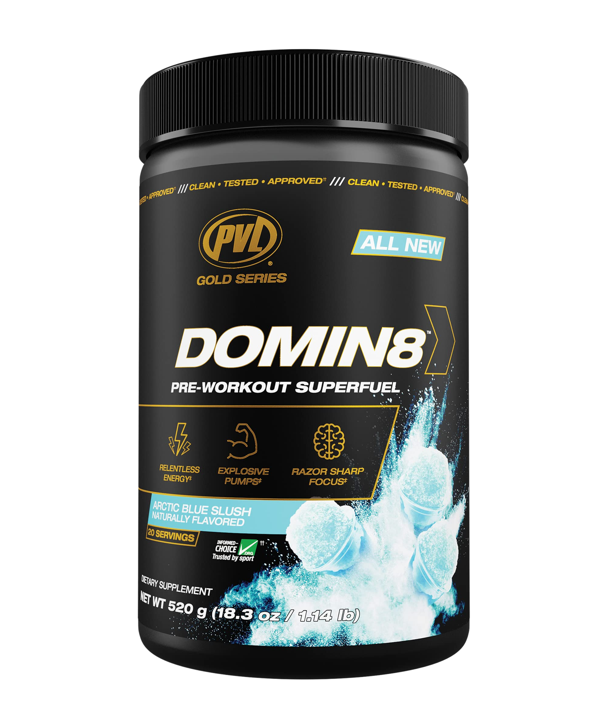 PVL Domin8 Pre-Workout, Flavor: Artic Blue Slush