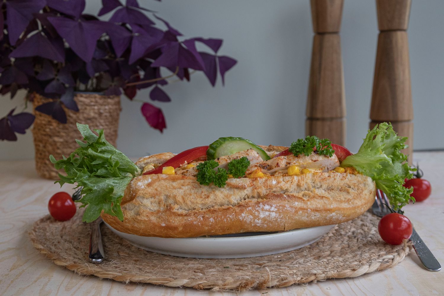 ​Baguette med kylling og karri-majones