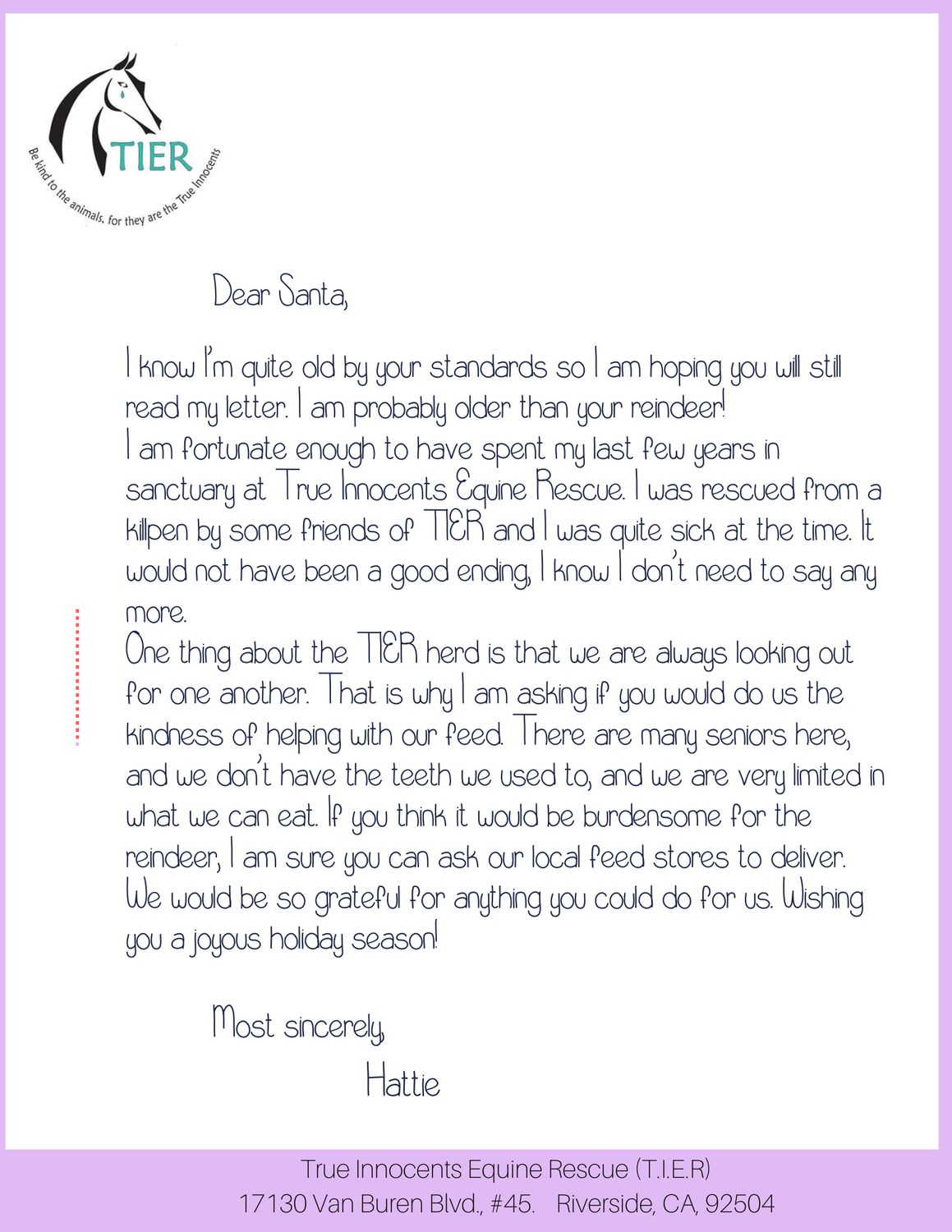 SENIOR FEED FOR HATTIE AND HER FRIENDS