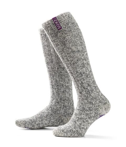 Antislip kniehoog grijze wol, mystical purple 37-41