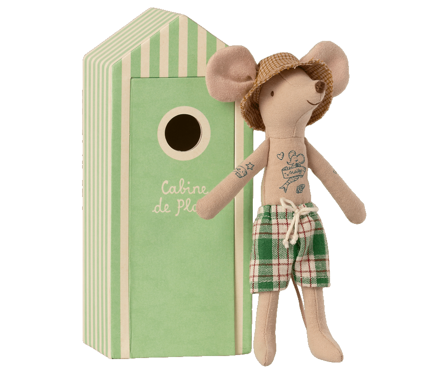 Beach muis papa in strandhut