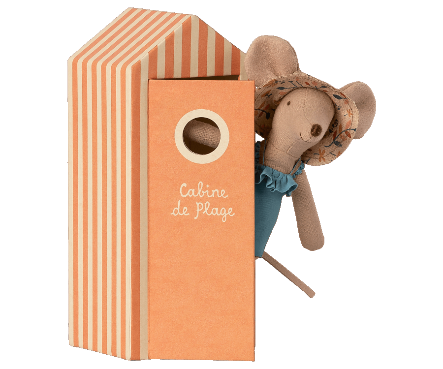 Beach muis mama in strandhut