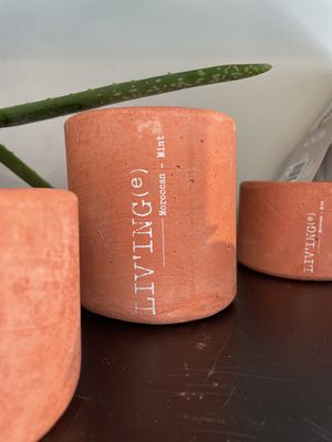 Kaars LIV&#39;ING(e) beton terracotta hoog Moroccan Mint