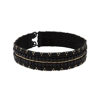 Narrow Decorative Leather Choker (Black/Gold)