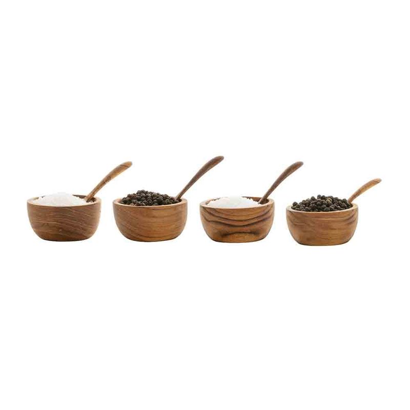 Peper of zout kopje met lepeltje - natural hout
