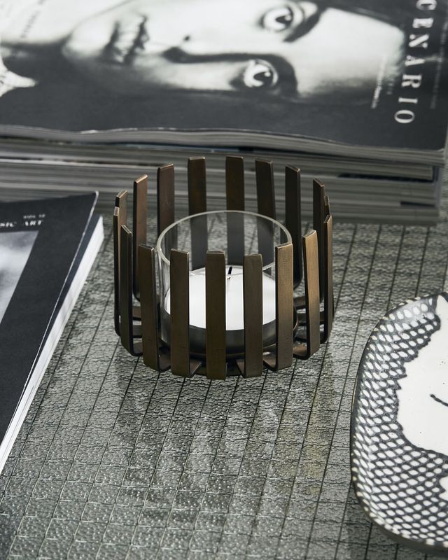 Tealight holder Bars Antique brass 10 x h7,5 cm