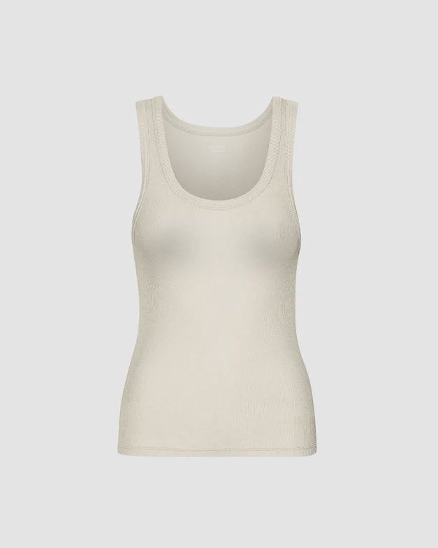 Women Organic Rib Tank Top, Color: Ivory White, Size: L