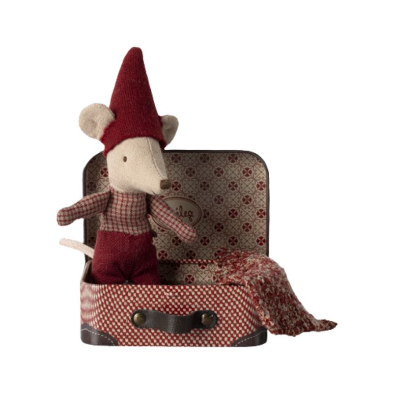 Kerstmuis baby in koffertje