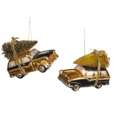 Glass car with tree ornament ass.