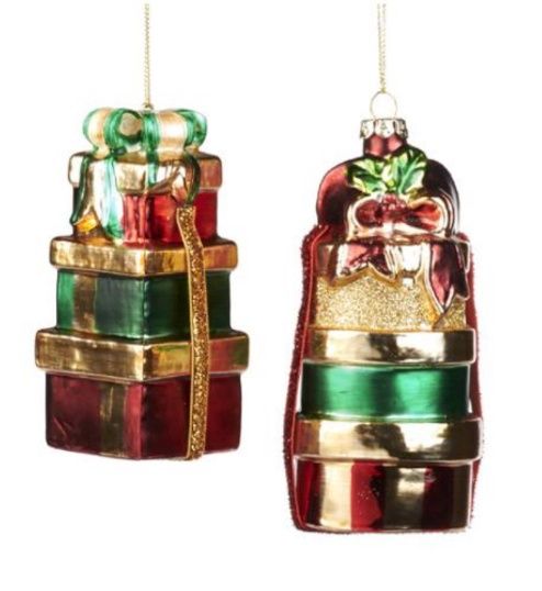 Glass Gift Box Stack with Bow ornament