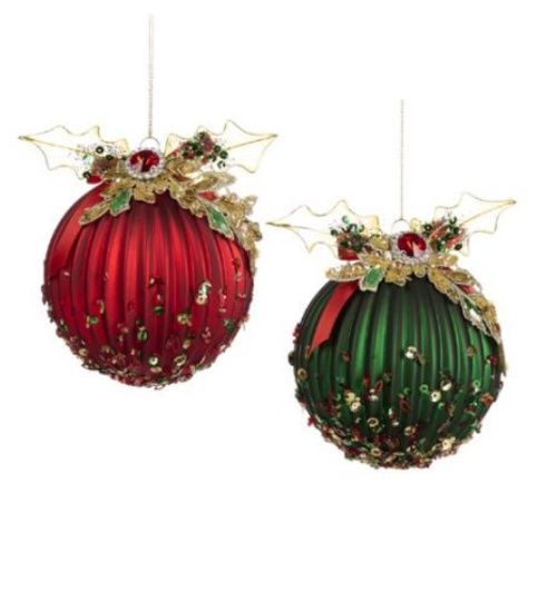 Glass Jewel Holly Top Ball ornament ass.