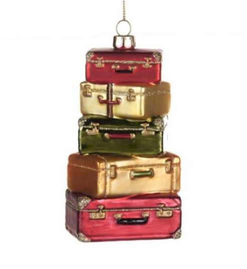 Glass Stack of suitcases ornament ass.