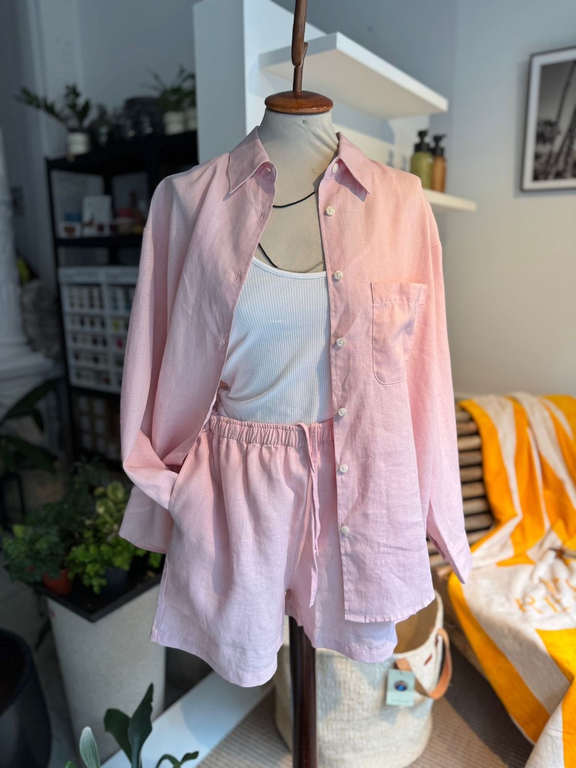 Organic Oversized shirt Linnen, Color: Faded Pink, Size: M
