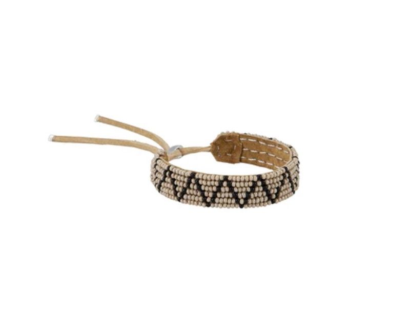 Adjustable Leather ZigZag Bracelet -Taupe Black