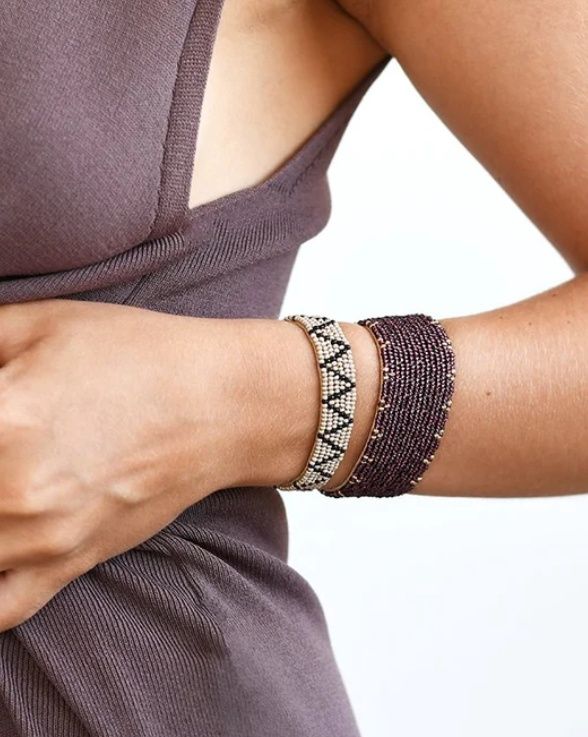 Adjustable Leather ZigZag Bracelet -Taupe Black