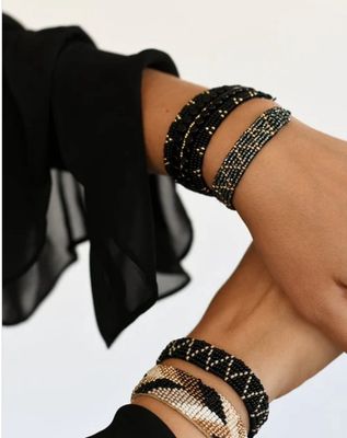 Adjustable Leather ZigZag Bracelet - Black Taupe