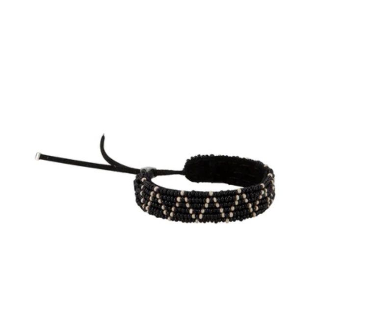 Adjustable Leather ZigZag Bracelet - Black Taupe
