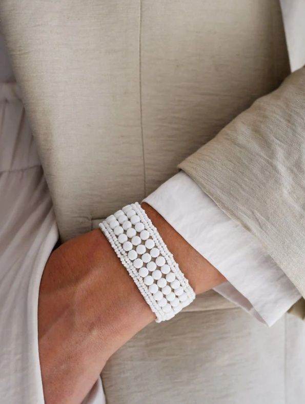 Narrow Leather Multi Stripe Cuff - White