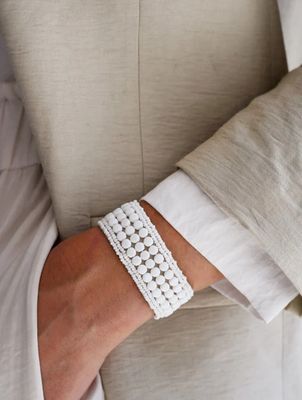Narrow Leather Multi Stripe Cuff - White