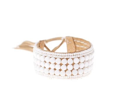 Narrow Leather Multi Stripe Cuff - White