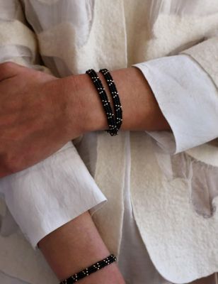 3 Dot Triangle XS Double Wrap Bracelet (Black, Gold)