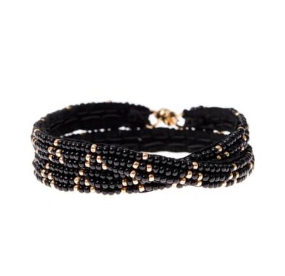 3 Dot Triangle XS Double Wrap Bracelet (Black, Gold)