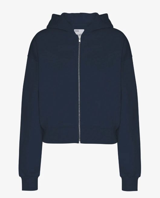 Organic Crop Zip Hood, Color: Navy Blue, Size: XS
